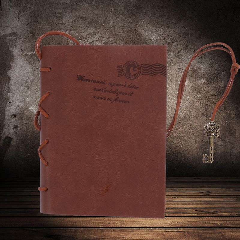 Vintage PU Cover Blank Notebook Notepad Travel Journal Diary Sketchbook with String Key Decoration Brown