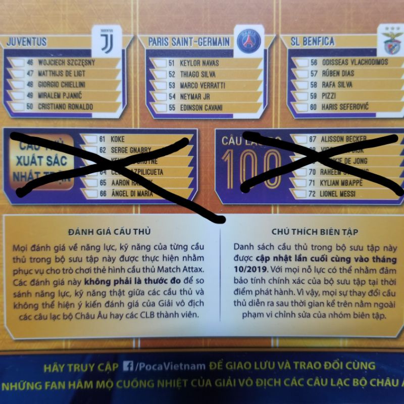 Full 60 thẻ base thường nguyên seal không trùng - Match Attax Poca 19/20