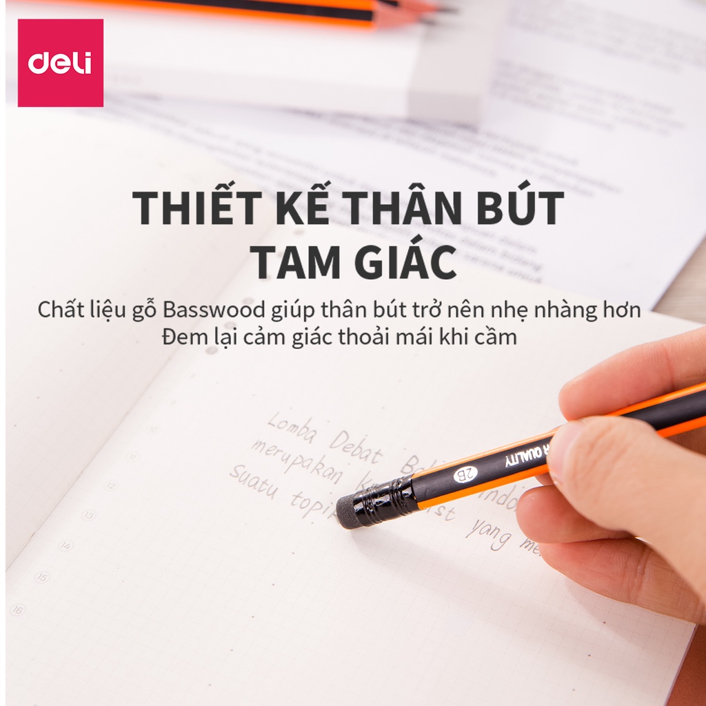 Bút chì 2B kèm tẩy Deli sọc neon - 1 chiếc - E37013