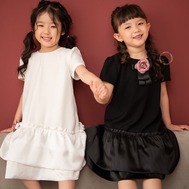 Váy babydoll cộc tay màu đen cho bé gái 137KIDS thiết kế chất cotton thấm hút mồ hôi