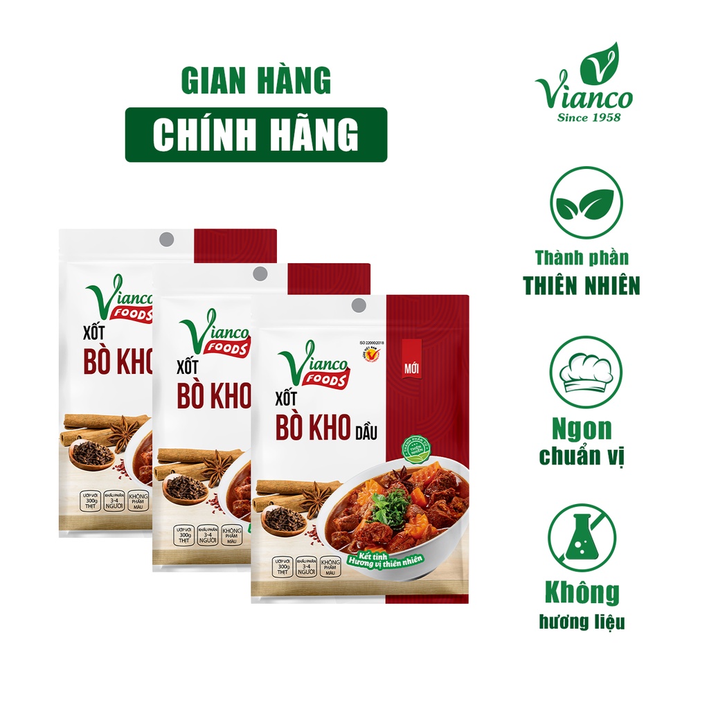 Combo 3 gói Xốt Bò Kho Dầu Vianco - Việt Ấn 18gr (18gr/gói)