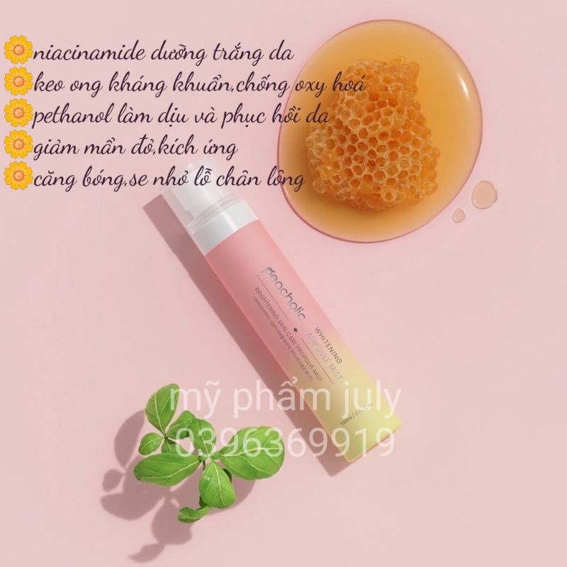 Xịt khoáng căng bóng, trắng da Peacholic Whitening Ampouple Mist