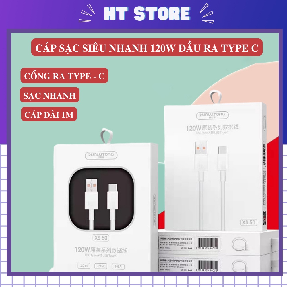 Cáp Sạc Siêu Nhanh Hãng UNLUTONG Cổng Vào USB Cổng Ra Type - C Dây Cáp Dài 1m
