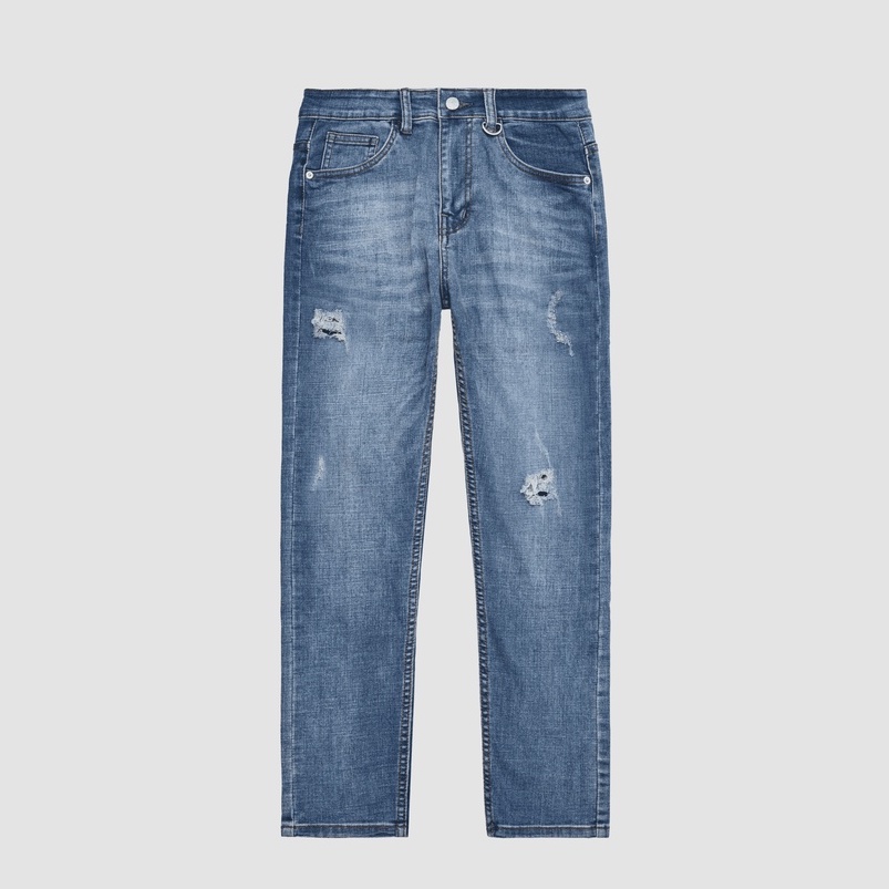 Quần jeans xanh mài rách dáng skinny ôm SS22 21ST URBAN Ripped Blue Skinny Klaus Jeans