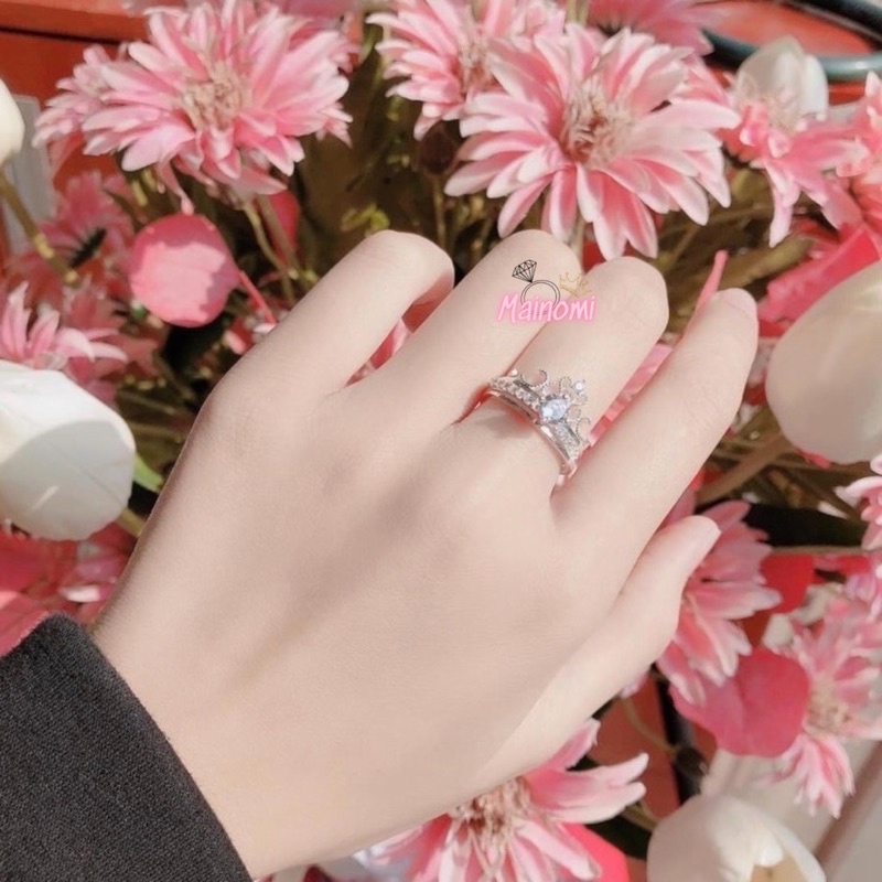 Nhẫn nữ Bạc ta hình vương miện, Thiết kế ghép kép mua 1 được 2 hot hit Mainomi Shop Bạc Xinh