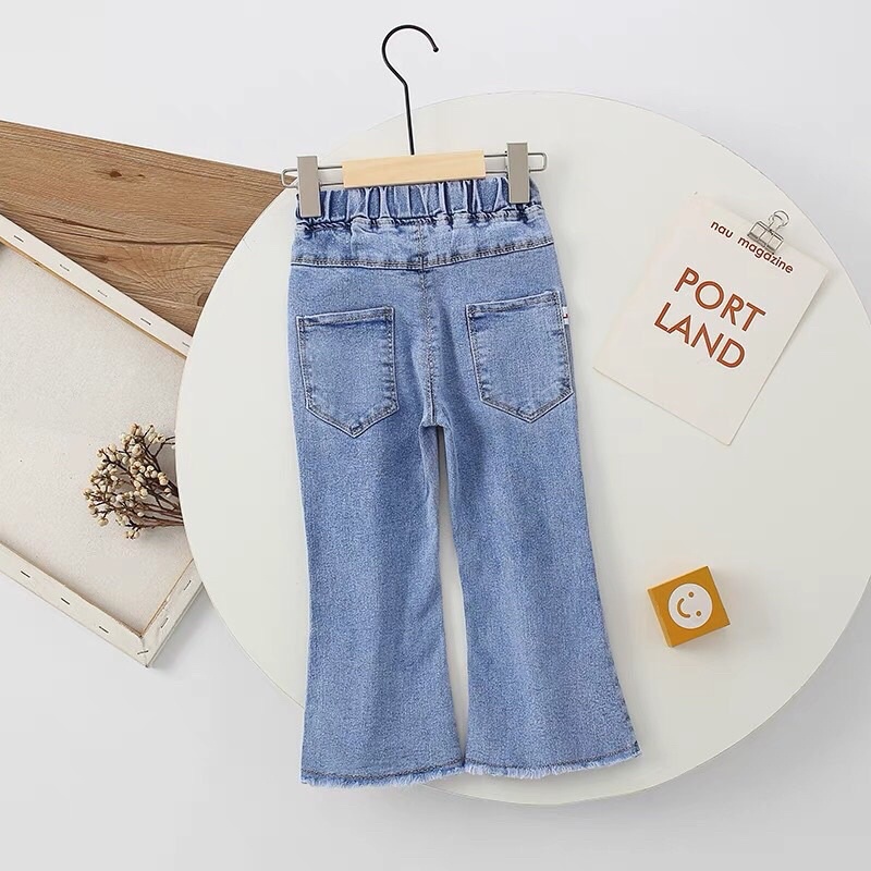 {Size Đại} Quần jean ống loe bé gái, quần bò ống loe bé gái đính phụ kiện siêu xinh
