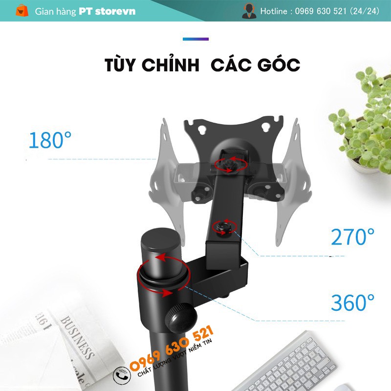 Giá Treo Màn Hình Arm Monitor Tay 20cm - Tải Trọng 6,5 Kg - Xoay Màn 360 Độ - Model WH-701