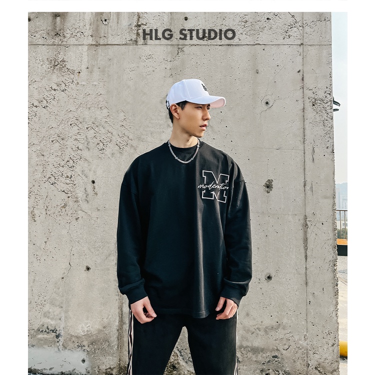 Áo nỉ cổ tròn HLG AMOBIT phong cách đường phố rộng rãi, thời trang trẻ trung năng động