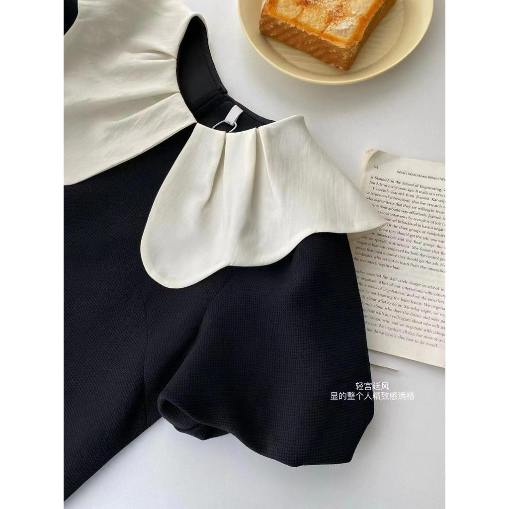 Đầm Ngắn Tay Phối Màu Đen Trắng Thời Trang Sành Điệu 64097