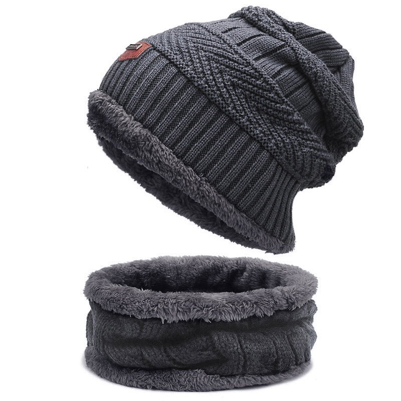 HÀNG SẴN GIAO NGAY Set mũ len kèm khăn lót lông nam nữ , Nón trùm đầu mùa đông chất đẹp cho người lớn