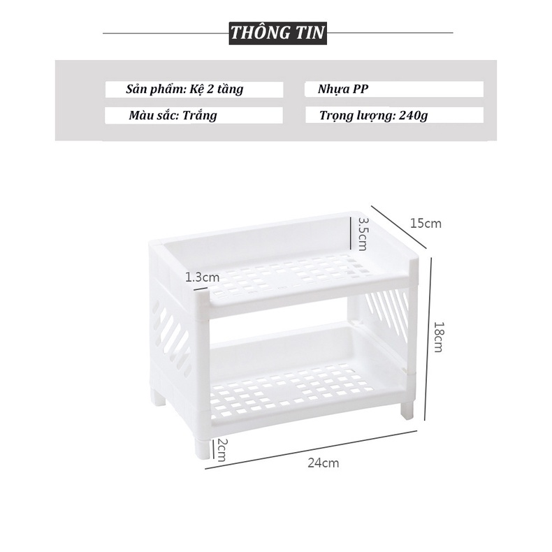 Kệ Mini 2 Tầng Để Bàn Làm Việc, Đồ Trang Điểm, Đựng Mỹ Phẩm Màu Trắng Cực Sang, Phong Cách Vintage 24x18cm