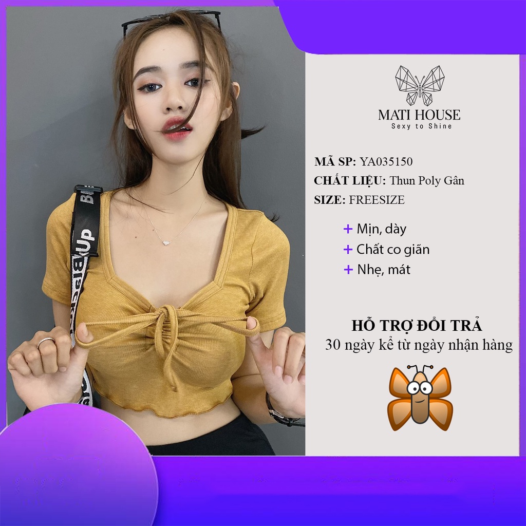Áo Croptop Tay Ngắn Cổ Vuông Ôm Body Rút Ngực Màu Trơn, Sọc Mùa Hè Cho Nữ Mati House - YA035150