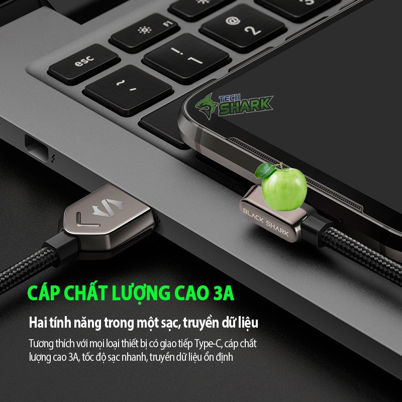 Cáp sạc nhanh truyền dữ liệu vuông góc Black Shark USB-to- chuẩn táo