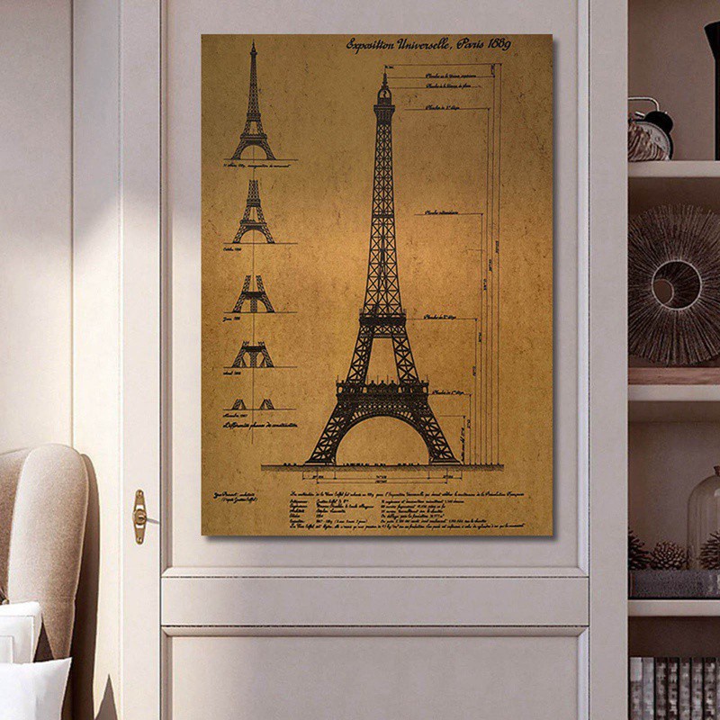 Eiffel Tower nostalgic retro kraft paper poster indoor bar cafe