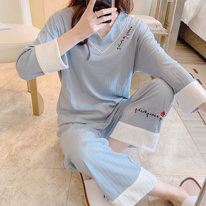 [Mã FASHIONGREEN15 giảm tới 30K đơn 99K] Bộ đồ ngủ dài tay thêu hoa dễ thương [BD03 | BigBuy360 - bigbuy360.vn