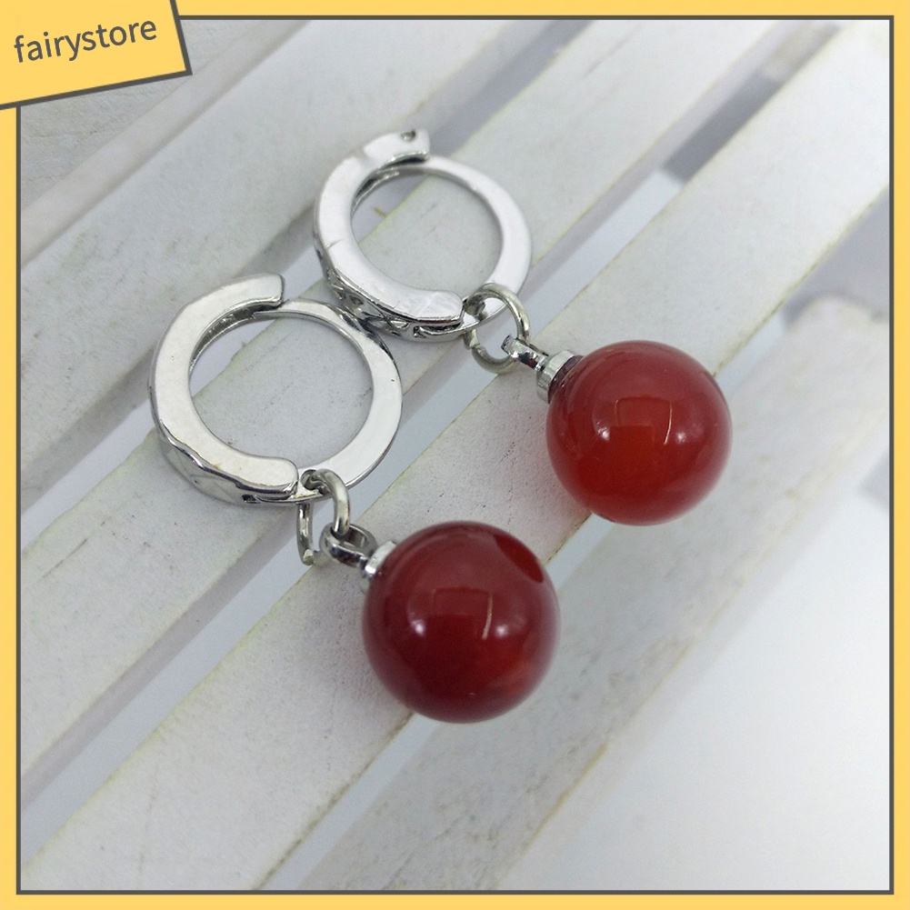 Bông tai đính đá mã não giả màu đỏ/đen