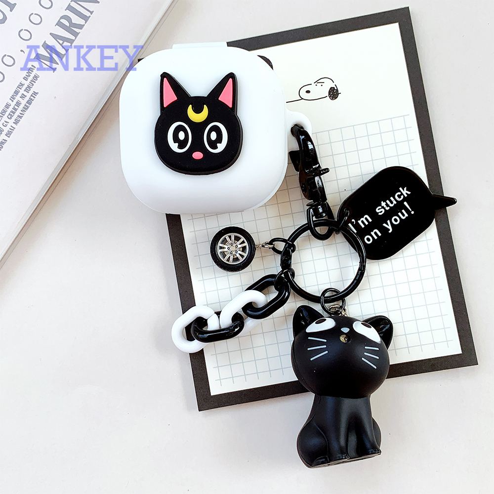 Samsung Galaxy Buds Live / Buds Pro / Buds 2 Case 2020 Vỏ Bảo Vệ Hộp Đựng Tai Nghe Hình Mèo Thủy Thủ Mặt Trăng Đáng Yêu Có Móc Treo Chống Sốc Chống Nước