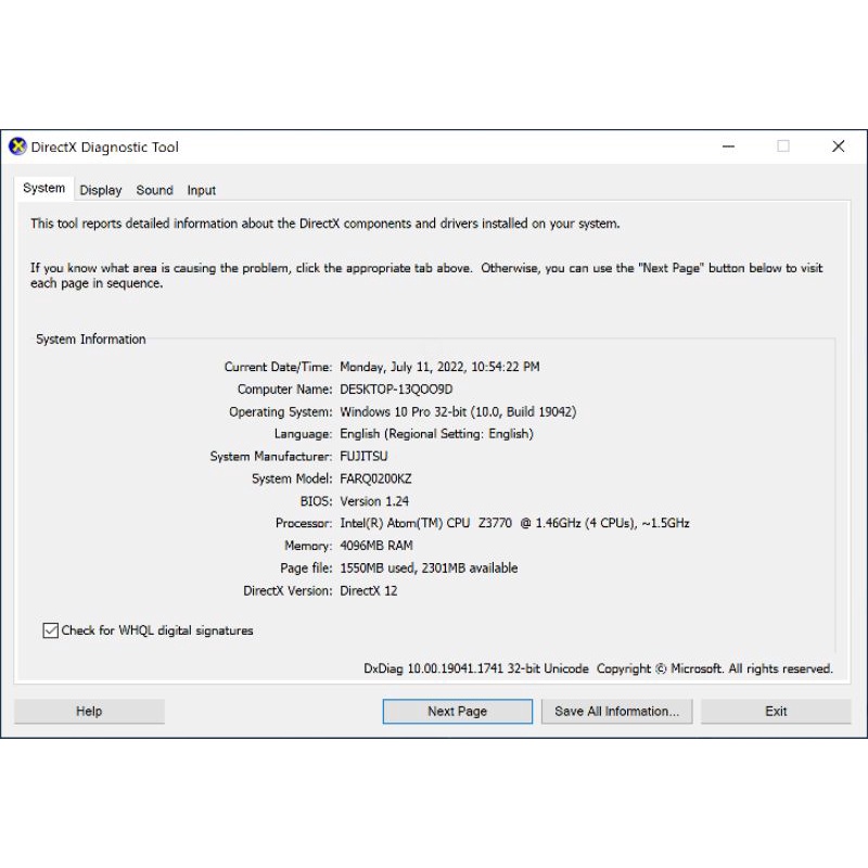 Máy tính bảng Fujitsu, Windows 10 Pro