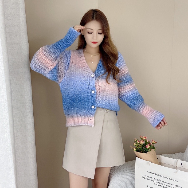 IELGY   Áo Khoác cardigan Dệt Kim Dáng Rộng Màu gradient Dành Cho Nữ