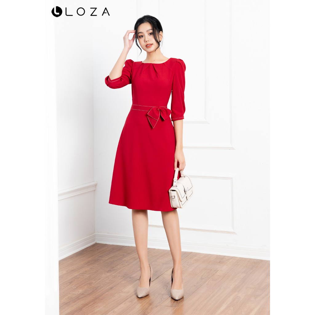 [Mã FASHIONMALLT4 giảm 15% đơn 150k] Đầm xòe đính nơ eo-LOZA LD12018