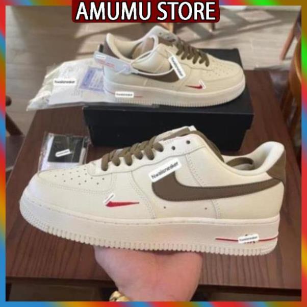 Giày thể thao nike_AF1 vệt nâu, Giày sneaker air force 1 low premium white brown nam nữ cực chất dễ phối đồ 2021 💝