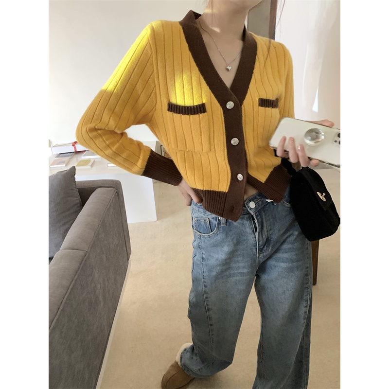 ZHELIHANGFEI Áo Khoác Cardigan Dệt Kim Tay Dài Cổ Chữ V Eo Cao Trẻ Trung Quyến Rũ