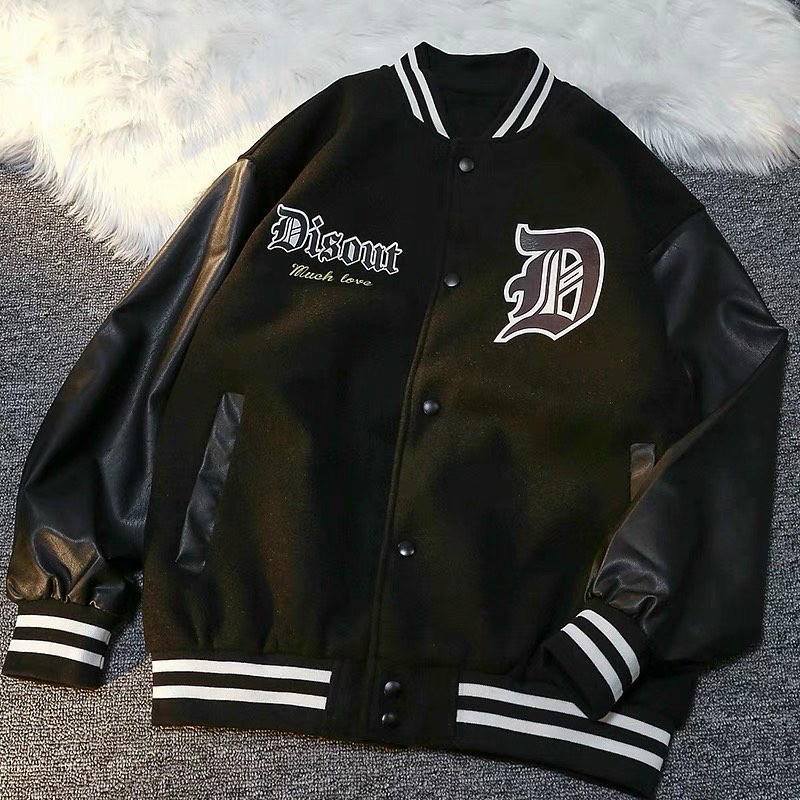 Áo Bomber Kaki Phối Tay Da Form Unisex Nam Nữ Hàn Quốc
