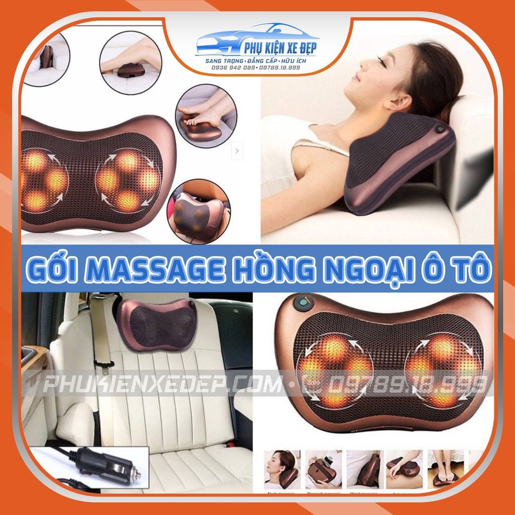 Gối massage cổ hồng ngoại đa năng trên ô tô, gia đình, văn phòng giúp giảm mỏi vai gáy cổ - Loại 8 bi