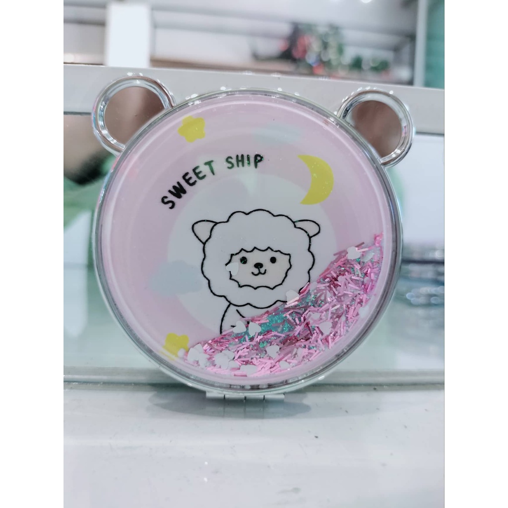 Gương Mini 2 Mặt Cầm Tay Hình Gấu Có Kim Tuyến, gương 2 mặt thời trang