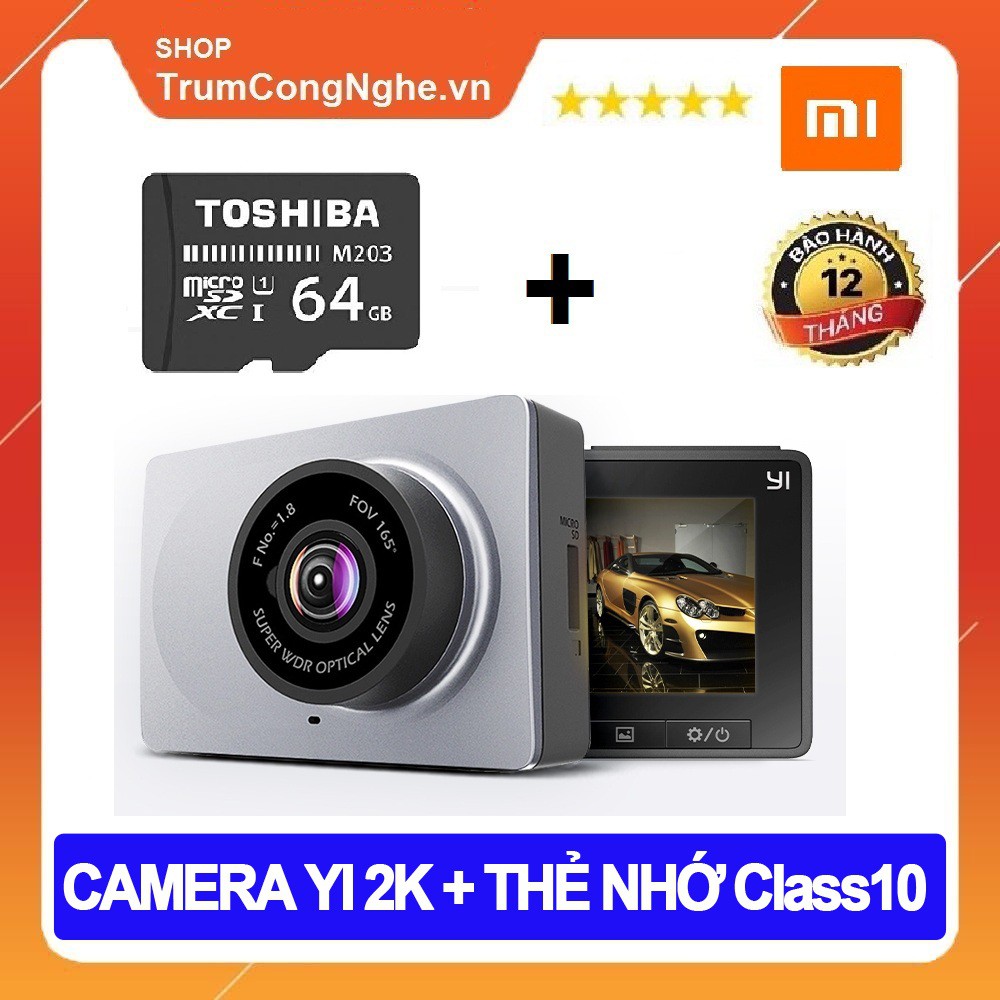 Camera Hành Trình Ô tô Xiaomi Yi 2K 1296P + Thẻ nhớ Class10 - BH 12 tháng