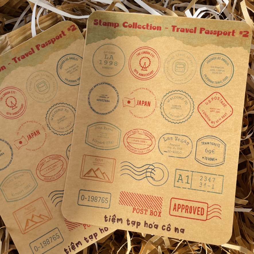 Sticker/hình dán tem du lịch giấy Kraft cổ điển/ vintage travel stamps - bullet journal,planner,sổ - tiemtaphoacona