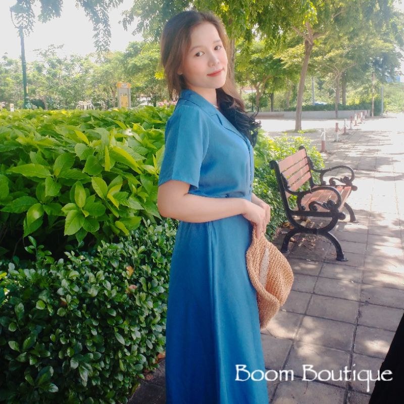 SET ÁO CỔ SƠ MI KÈM CHÂN VÁY DÀI XANH_B.O.O.M