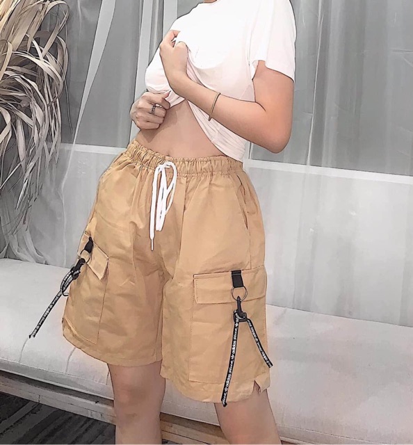 Quần short ngố kaki túi hộp unisex Dây Đen Trắng nam nữ phong cách ulzzang Wind | BigBuy360 - bigbuy360.vn