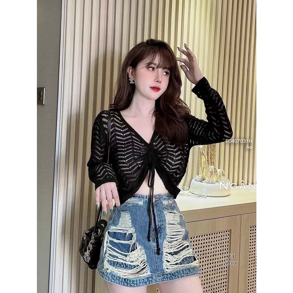 Áo kiểu lưới rút dây siêu sang chảnh hàng nhập QC!