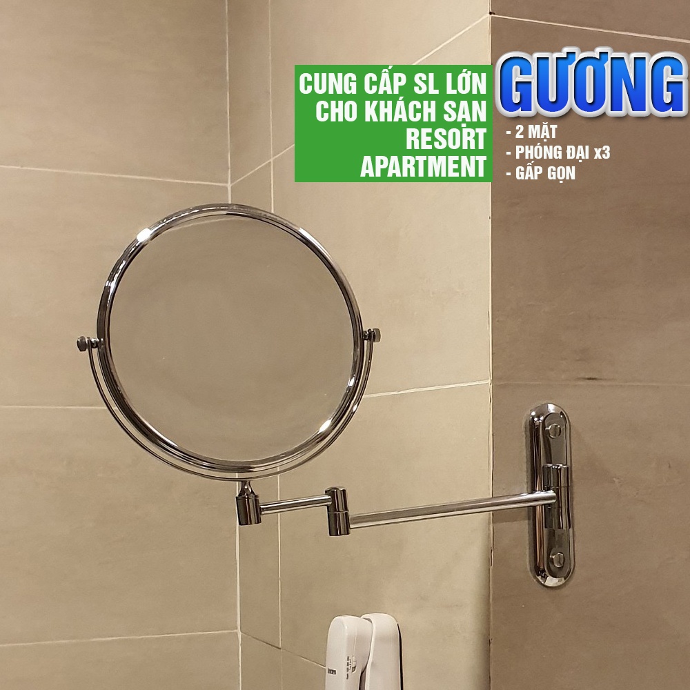 CC SL lớn Gương trang điểm phóng đại x3, xoay 360 độ, 2 mặt siêu nét, treo tường phòng tắm, phòng ngủ, Khách sạn, Resort