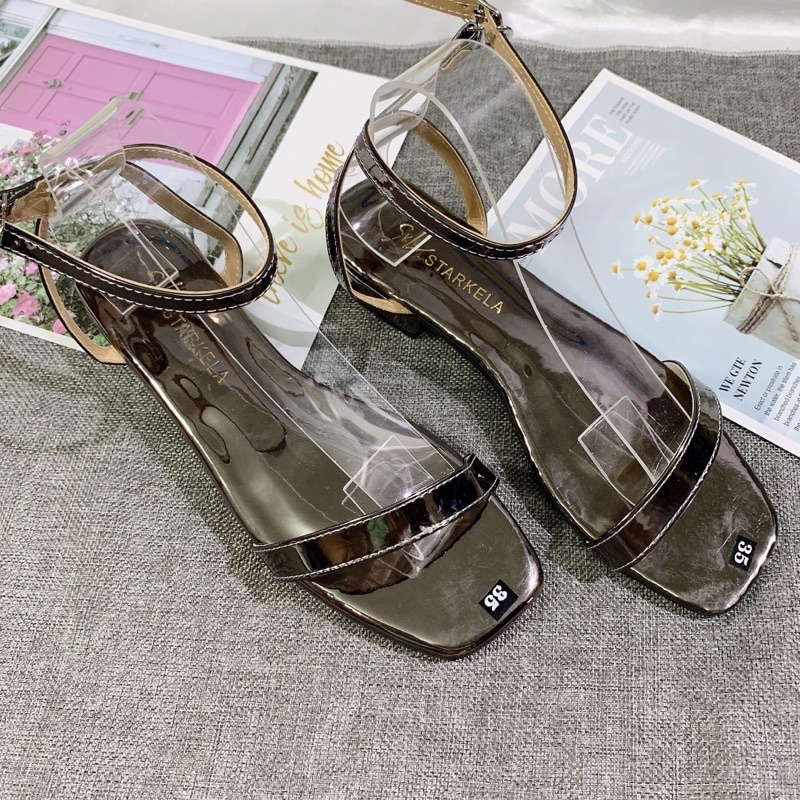 Sandal học sinh quai mảnh da bóng đế bệt 2cm