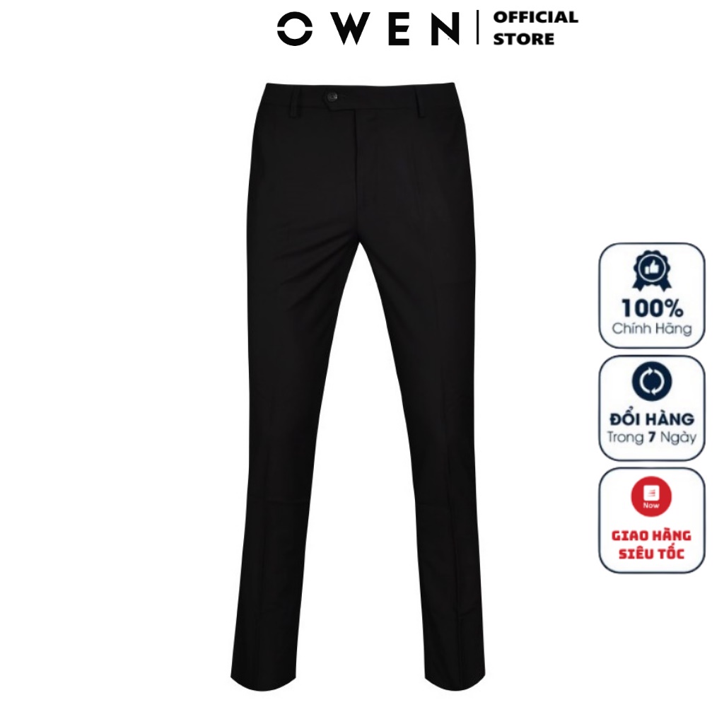 Quần âu nam Quần tây công sở cao cấp Owen QS23014 ống ôm trẻ trung Màu Đen trơn Vải Polyester mềm mại
