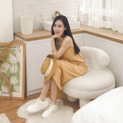 Đầm cỏ thiết kế chất liệu linen