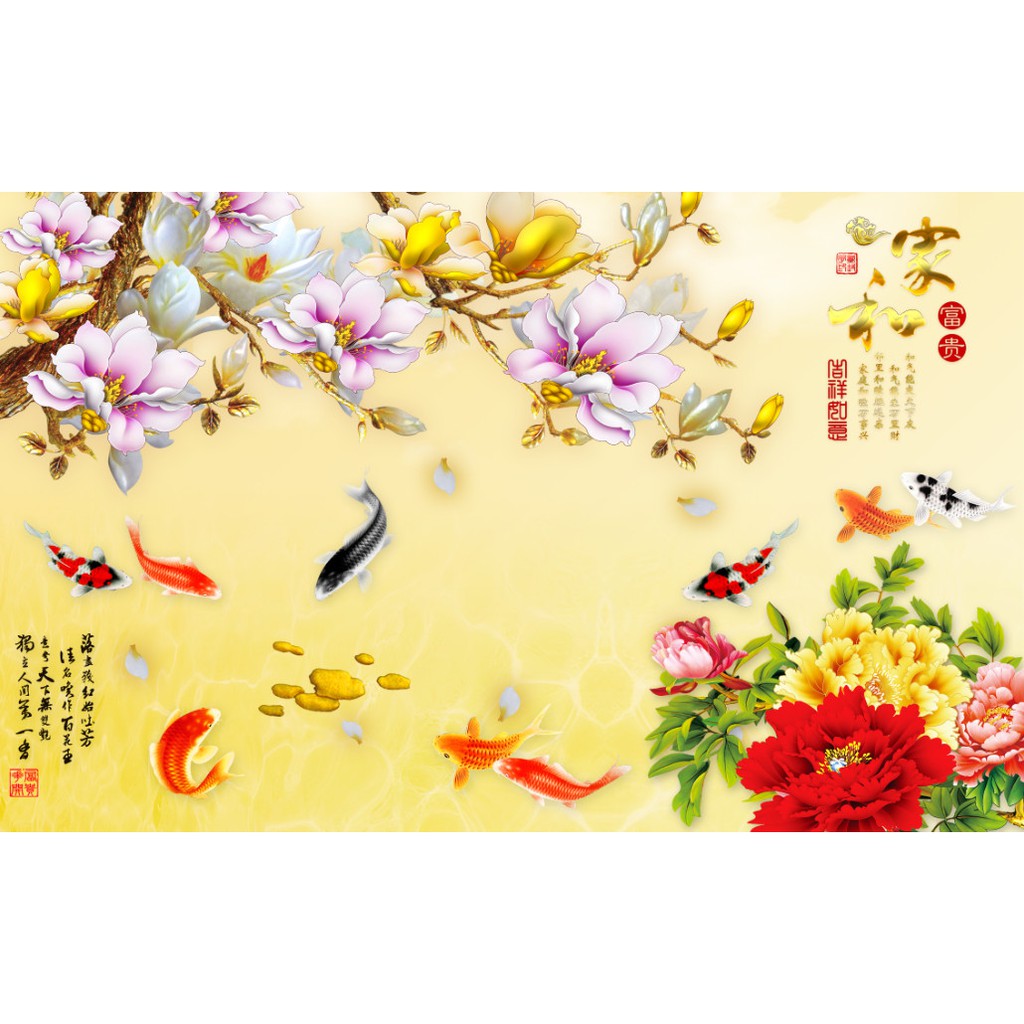 TRANH DÁN TƯỜNG 3D SẴN KEO -CÁ CHÉP-ĐẸP NHẤT -CHẤT NHẤT