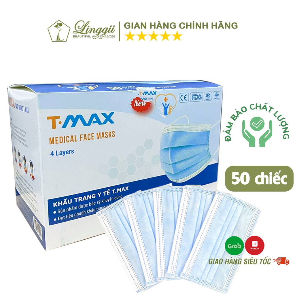 Hộp 50 cái Khẩu trang y tế 4 lớp chuẩn Hàng Công Ty TMAX - Linggii