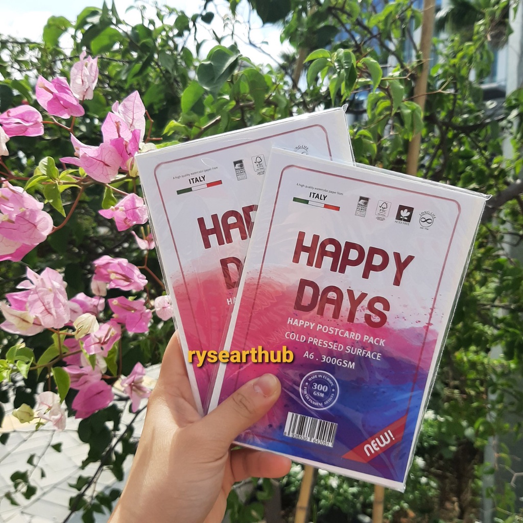 Giấy vẽ màu nước HAPPY khổ postcard A6/A5/A4 10 tờ 300gsm