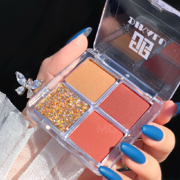 Bảng Phấn Mắt 4 Ô Màu Pumpkin Wine Red DIKALU Nhũ Lì Kim Tuyến Trang Điểm Makeup Mắt MOCHI SHOP