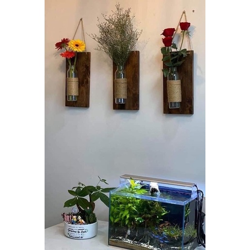 Bảng gỗ treo tường kèm lọ hoa thuỷ tinh,decor trang trí phòng khách phòng bếp ban công,cửa sổ,quán cafe