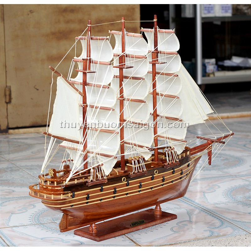 Thuyền gỗ phong thủy Napoleon dài 80cm gỗ tự nhiên, mô hình thuyền buồm trang trí, quà tặng khai trương tân gia