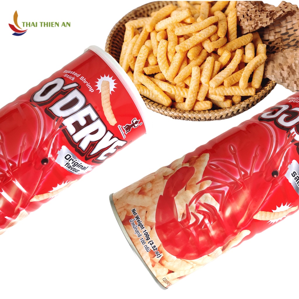 Bánh phồng tôm que vị tôm ODERVE Thái Lan 100gr - lon - snack phồng tôm - fried shrimp chips