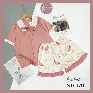 Bộ Mặc Nhà Pyjama Lụa Mango Áo Cộc Quần Đùi Thoáng Mát
