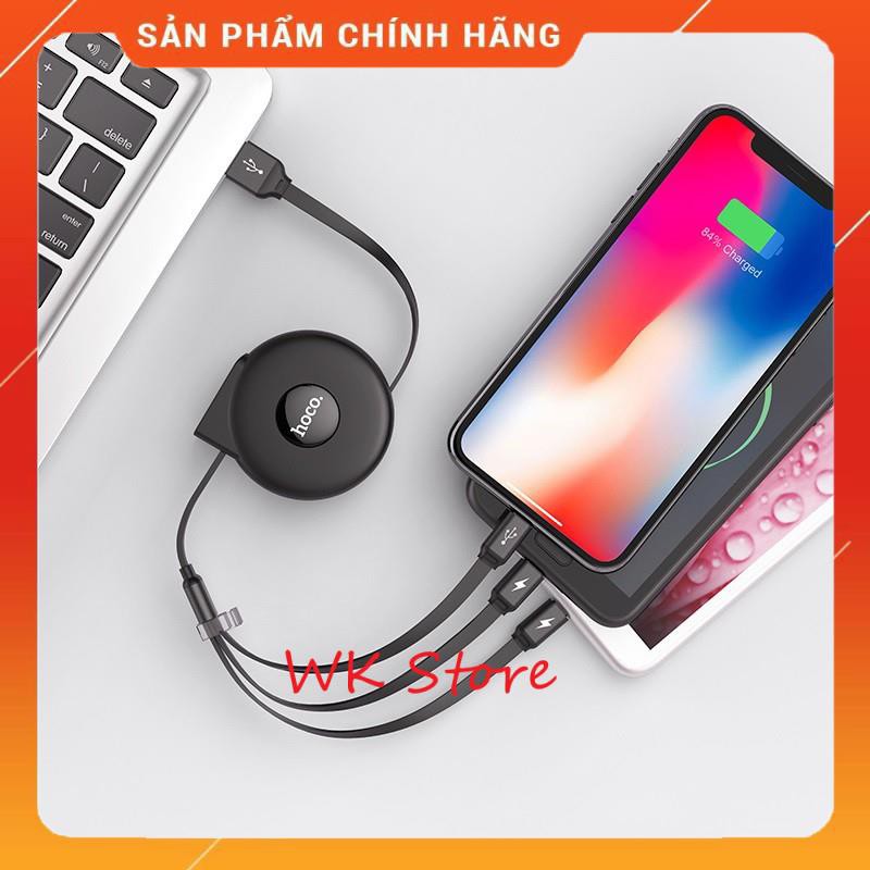 Cáp sạc 3 in 1 dây rút Hoco U50 (Micro, Lightning, Type-C) (BH 1 năm)