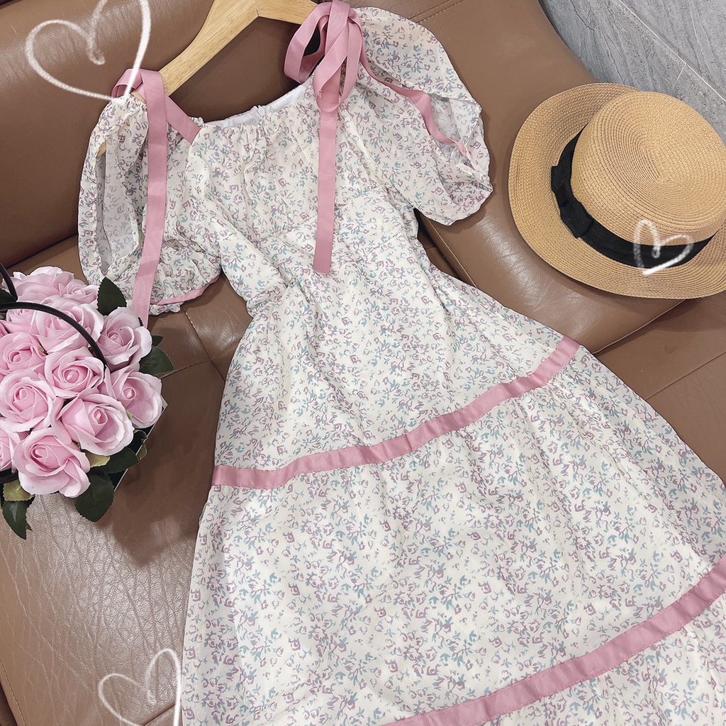 ĐẦM HOA VIỀN HỒNG MIDI