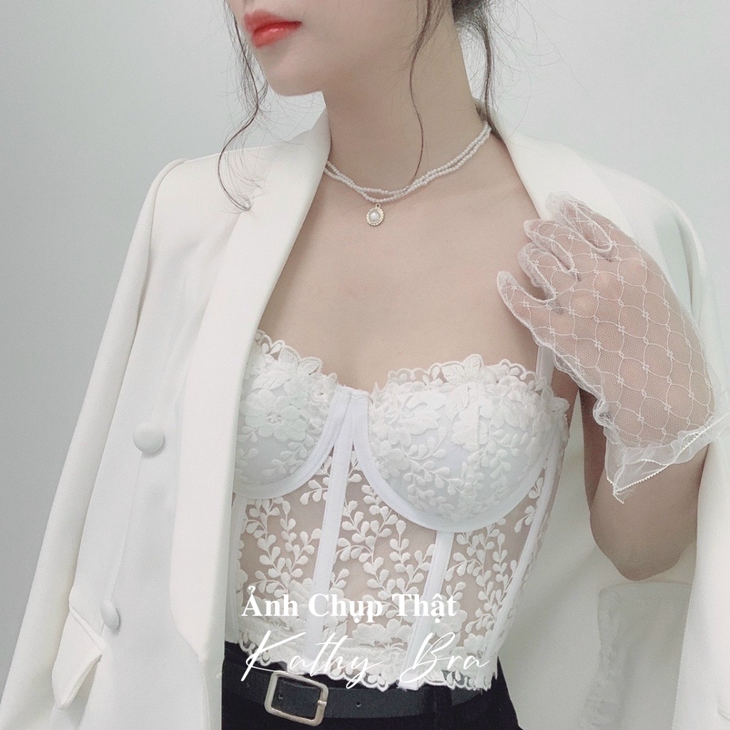 H06 [SẴN] Áo Kiểu Corset KATHY BRA Kiểu Dáng Coptop Áo Lót Bra Ren Hoa Thêu Cao Cấp Thiết Kế Bralette Đệm Vừa Siêu Xinh