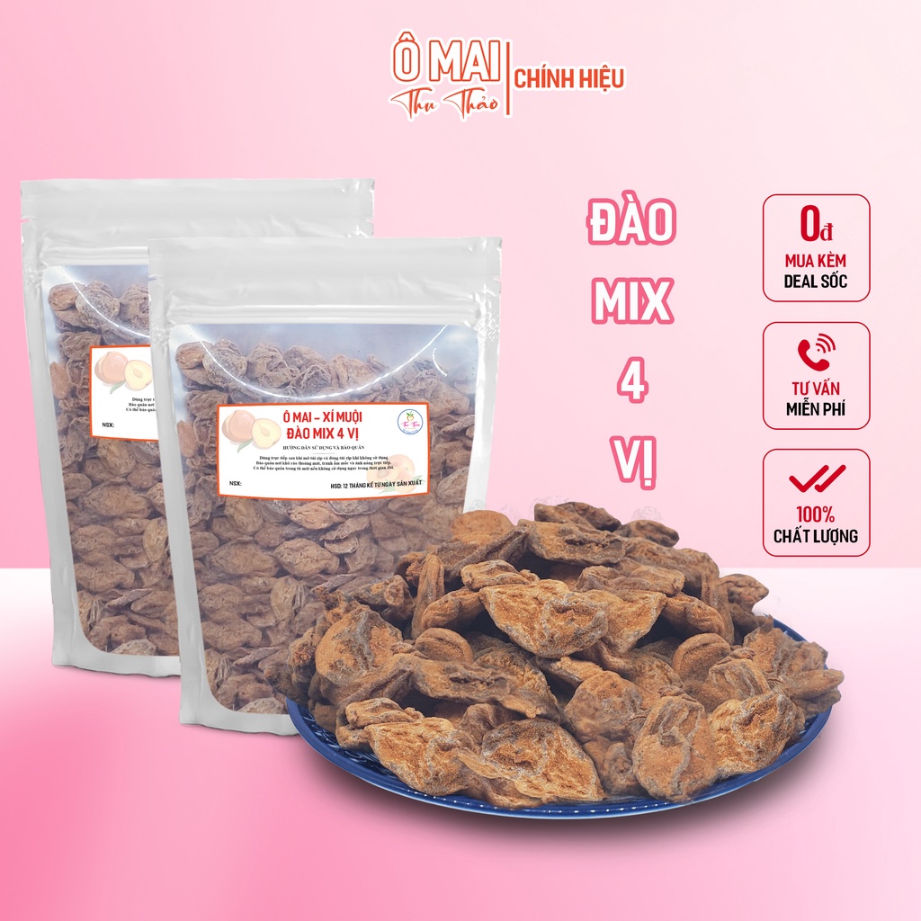 Ô mai xí muội đào mix 4 vị chua - cay - mặn - ngọt , đậm vị, ăn là mê